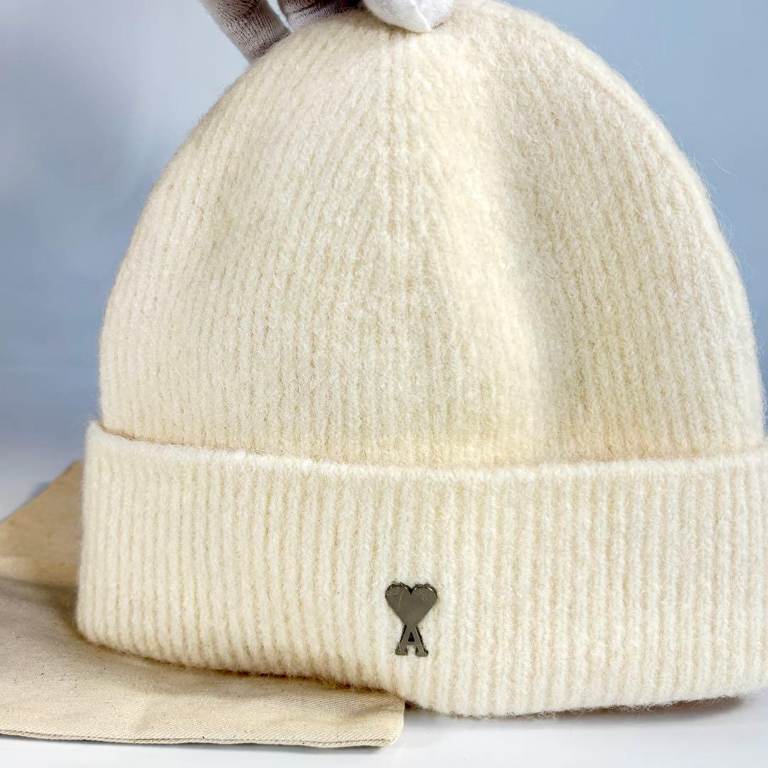 極美品 ami アミパリス ハートA ニット帽 ビーニー アルパカ混 アイボリー