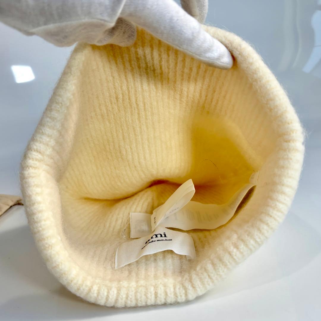 極美品 ami アミパリス ハートA ニット帽 ビーニー アルパカ混 アイボリー