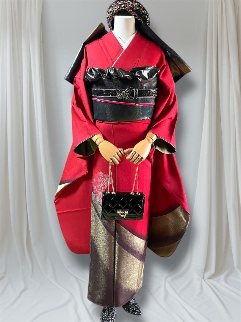 振袖 山本寛斎 赤 暈し フルセット 成人式