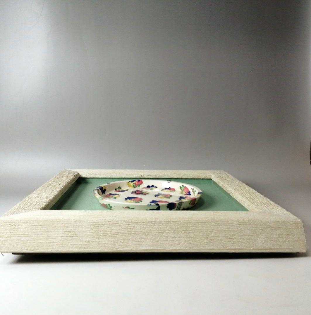 人間国宝　松井康成　萃瓷練上　華雲文皿　額装　飾皿　すいじ練上皿　骨董