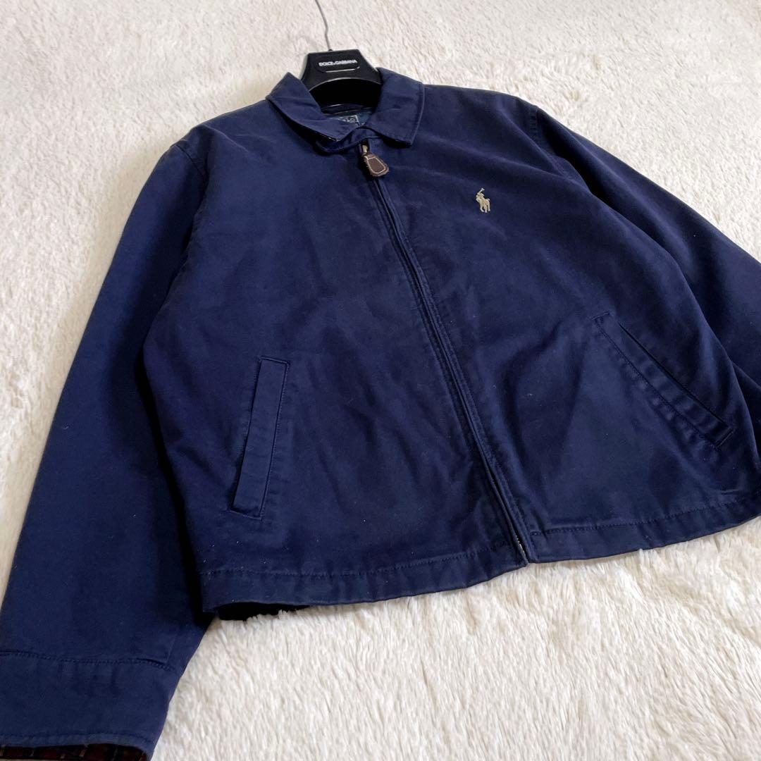 希少 90s ポロラルフローレン チェック ネイビー スイングトップ ブルゾン