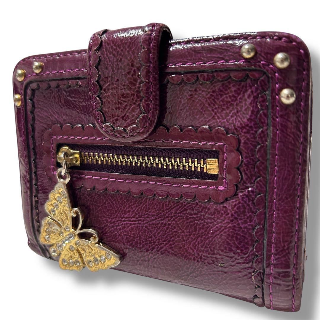 美品 アナスイ 折り財布 がま口 アクセサリー 蝶 レディース パープル 紫