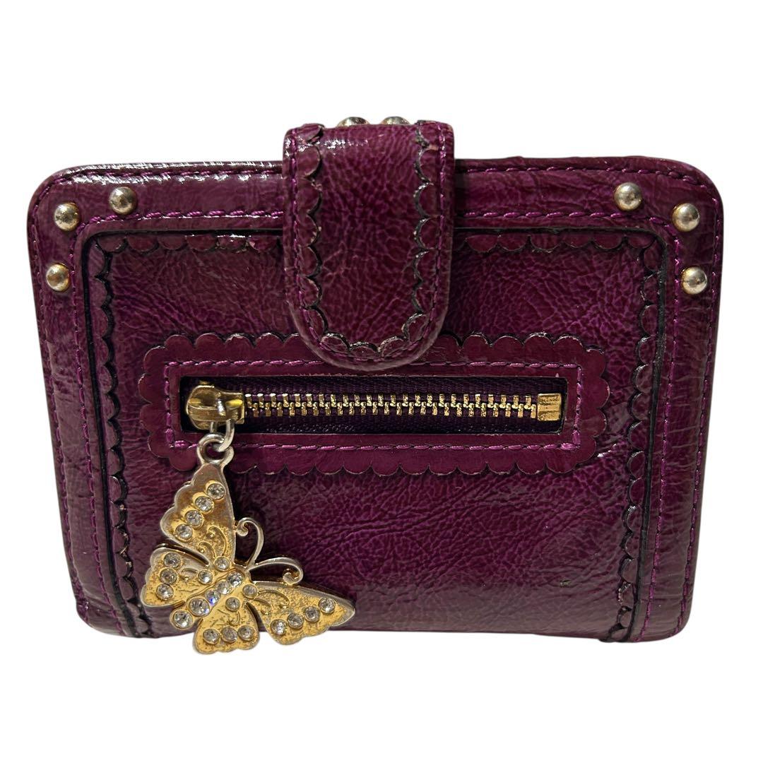 美品 アナスイ 折り財布 がま口 アクセサリー 蝶 レディース パープル 紫