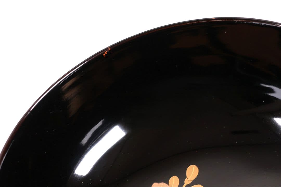 【CM399】天然木漆塗 菊桐鳳凰金蒔絵 黒塗 煮物椀 1客 昭和期 木製漆器