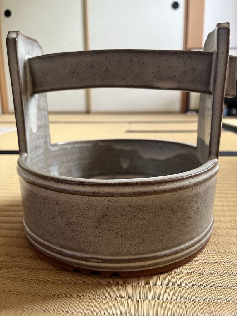 【極美品箱あり】【大幅値下げ！】赤膚焼萩釉手桶形盛器　大塩正人