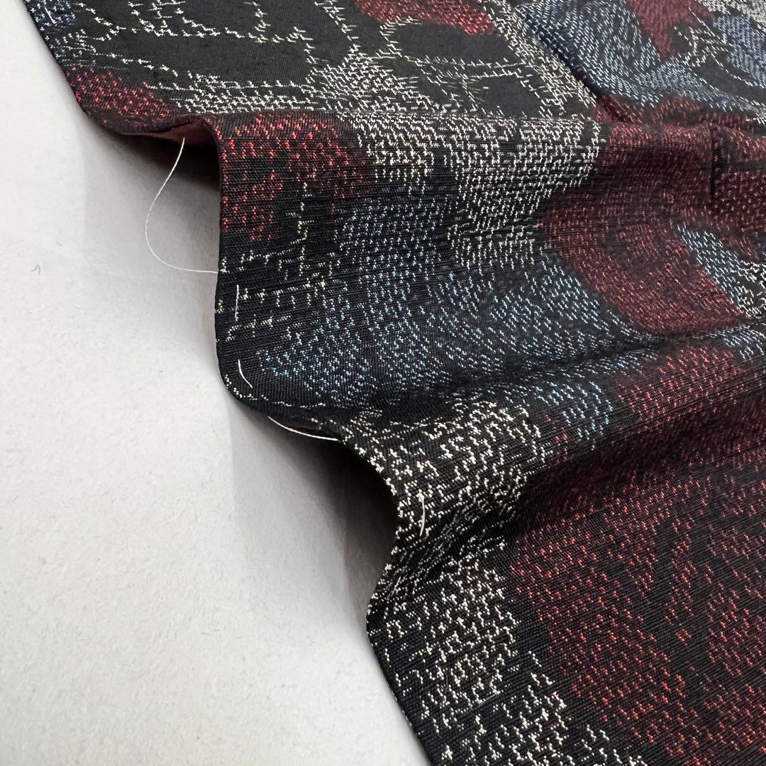 十日町紬　袷　薔薇　バラ模様の織り出し