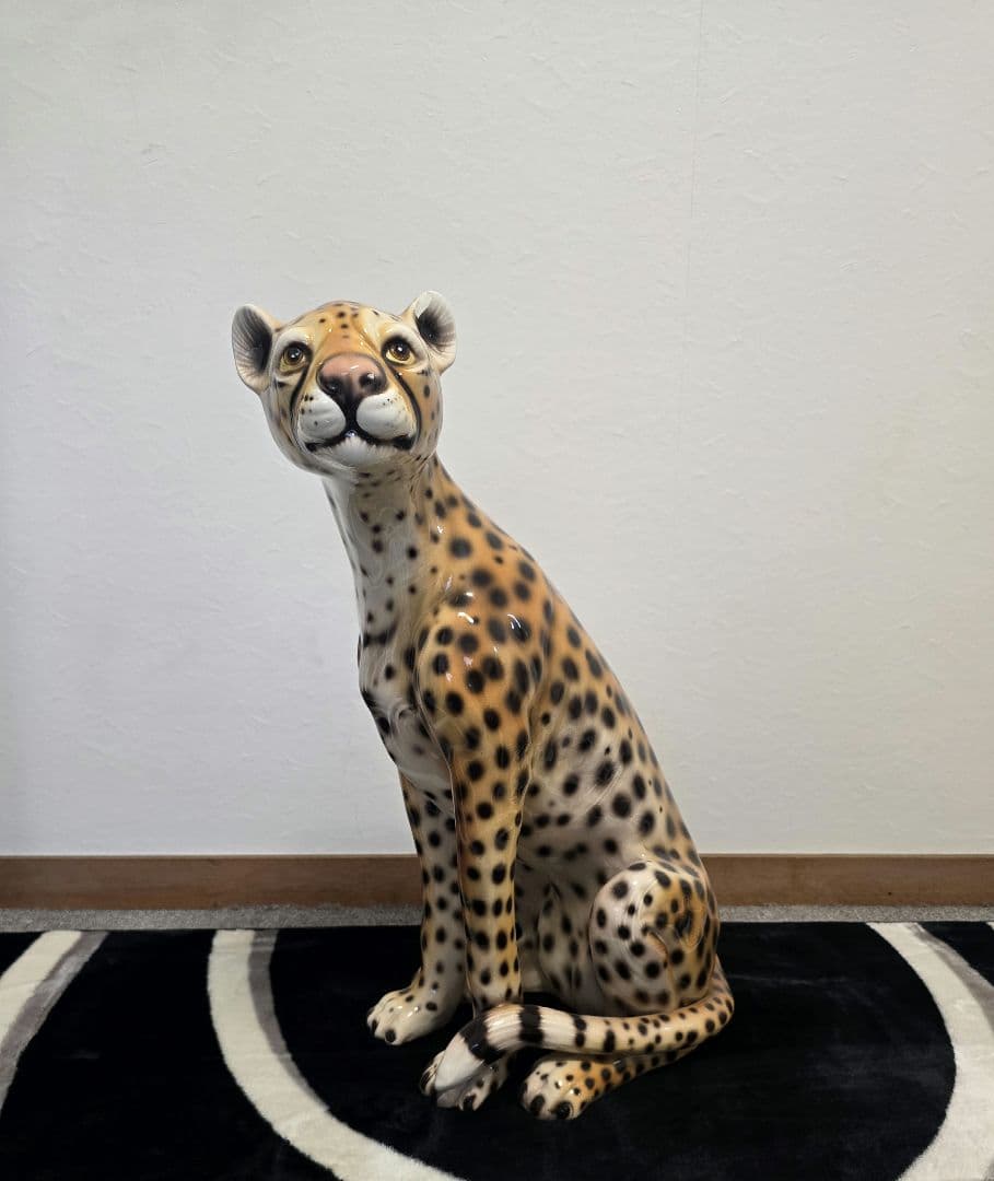 56cm イタリア製 ヒョウ 豹 陶器 レオパード インテリア 置物 犬