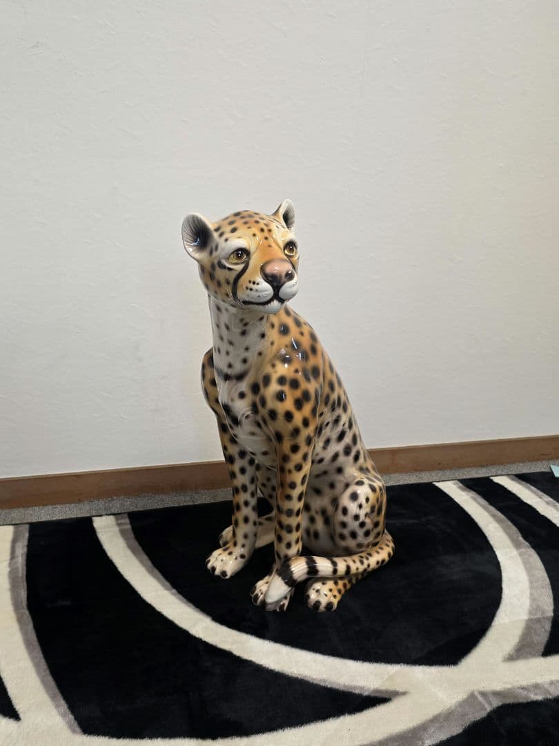 56cm イタリア製 ヒョウ 豹 陶器 レオパード インテリア 置物 犬