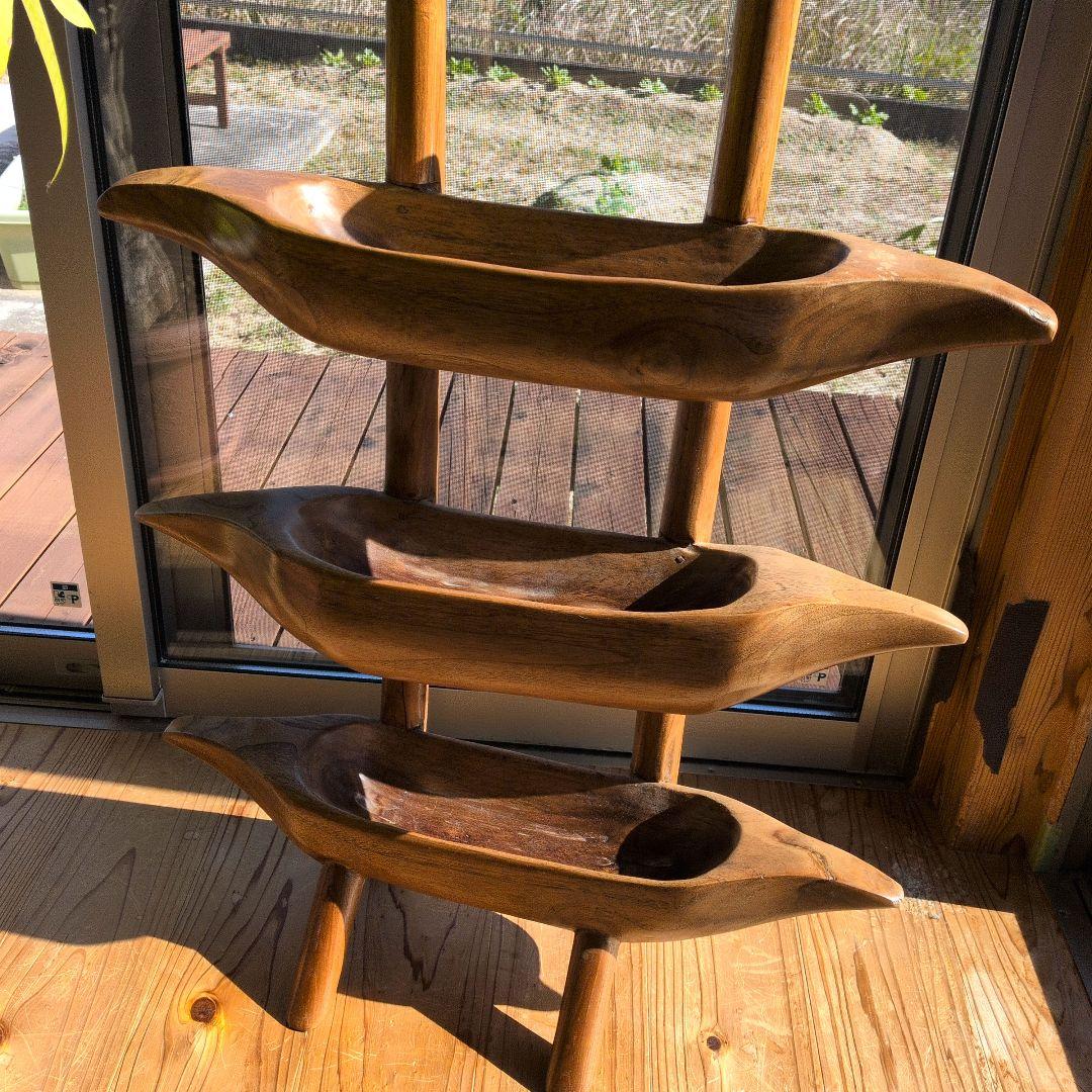 バリ家具　舟形三段棚