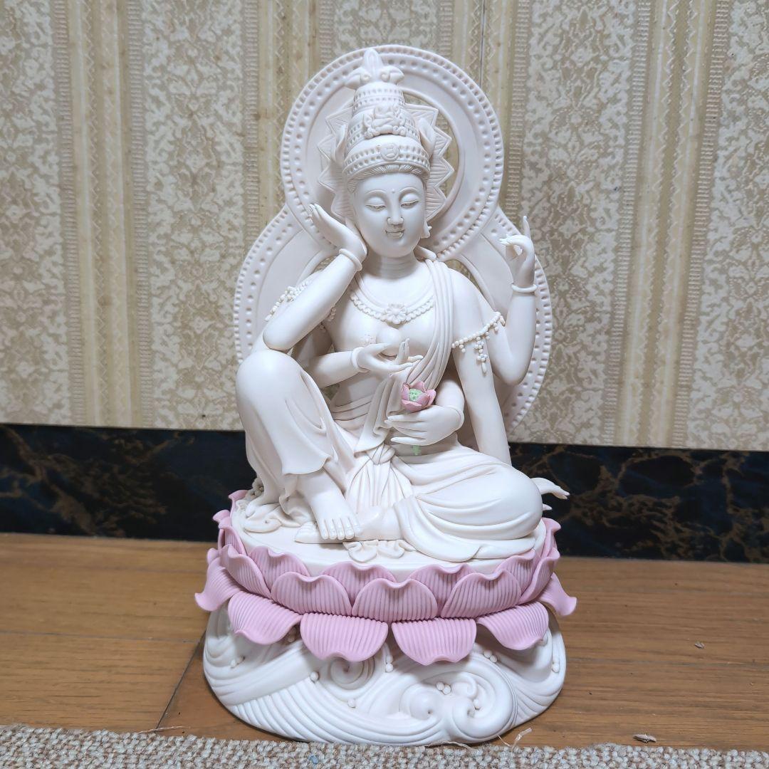 中国 工芸品 古唐物 徳化窯 彩陶 如意輪観音菩薩像 置物 仏像 民芸品