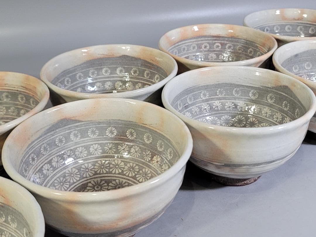 茶道具 三作三嶋茶碗 十客 平安清和作 共箱 美品 DT608