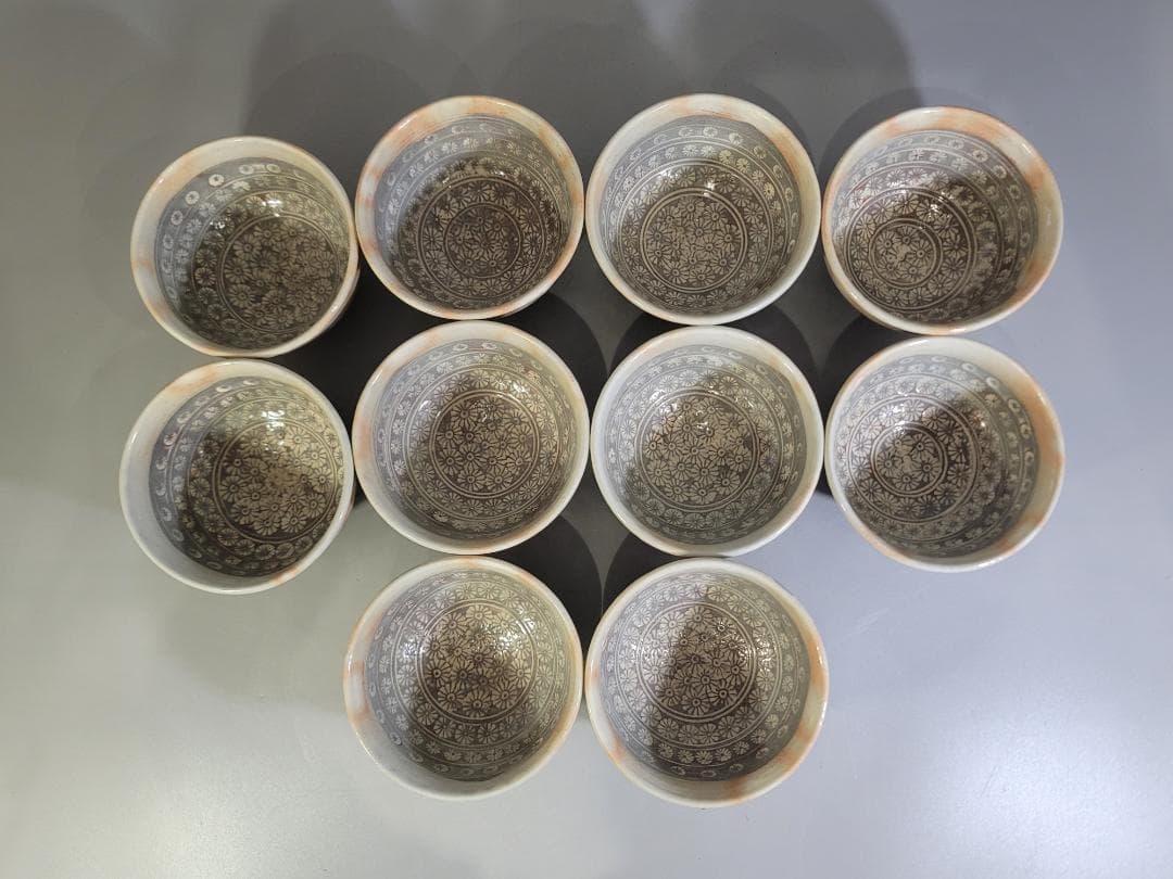 茶道具 三作三嶋茶碗 十客 平安清和作 共箱 美品 DT608