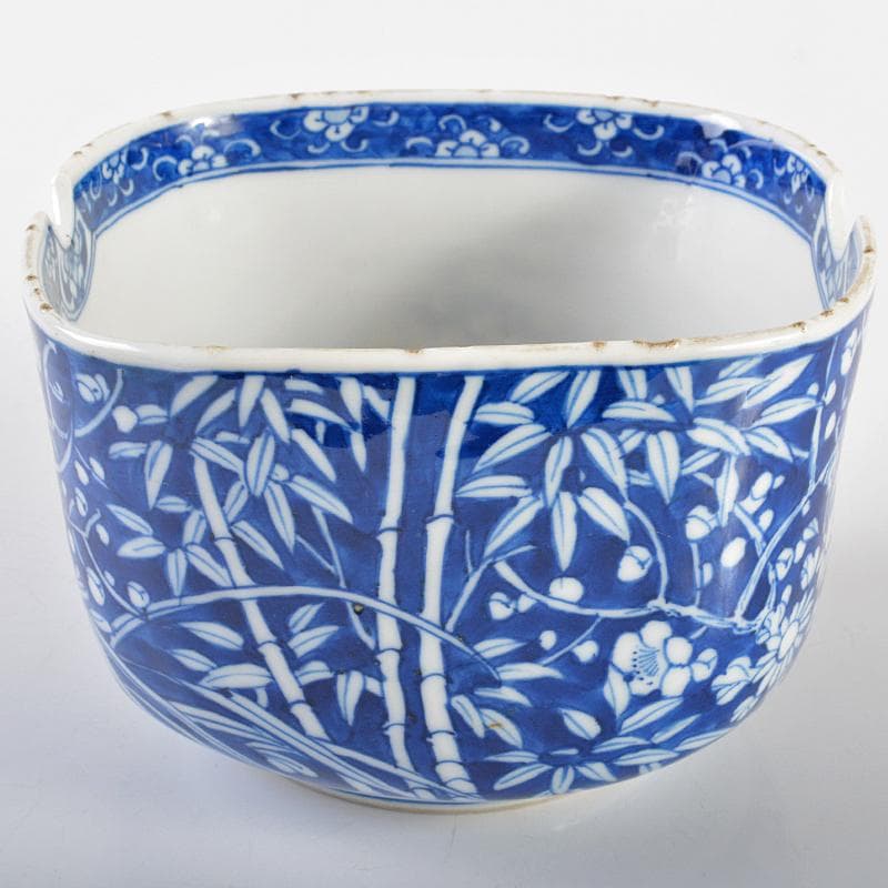 中国　青花　四君子文　四方鉢　時代箱付　M　R6432