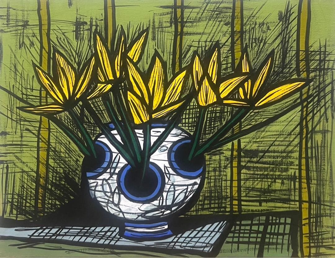 【F6号】ベルナール ビュッフェ（1987）手描き/表裏サイン有り/油彩/額縁