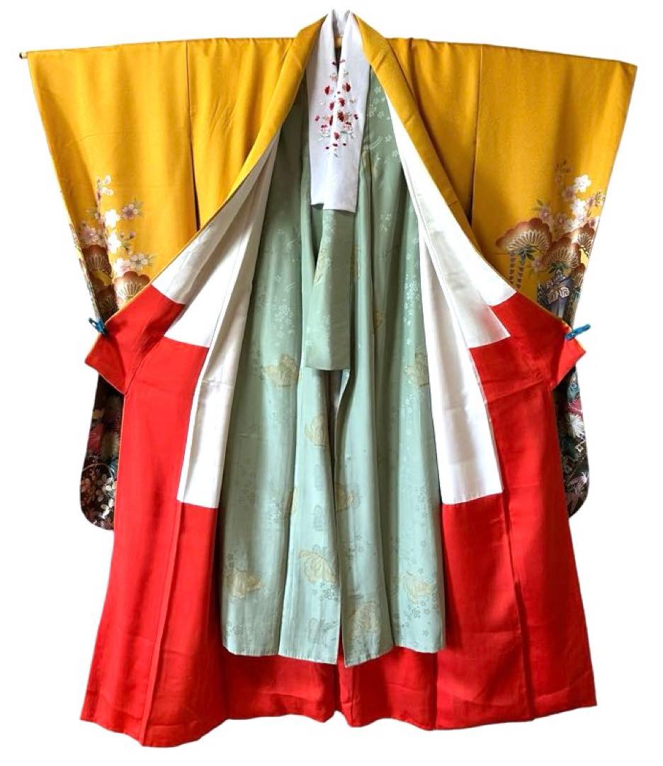 振袖&長襦袢セット　山吹がかった黄色