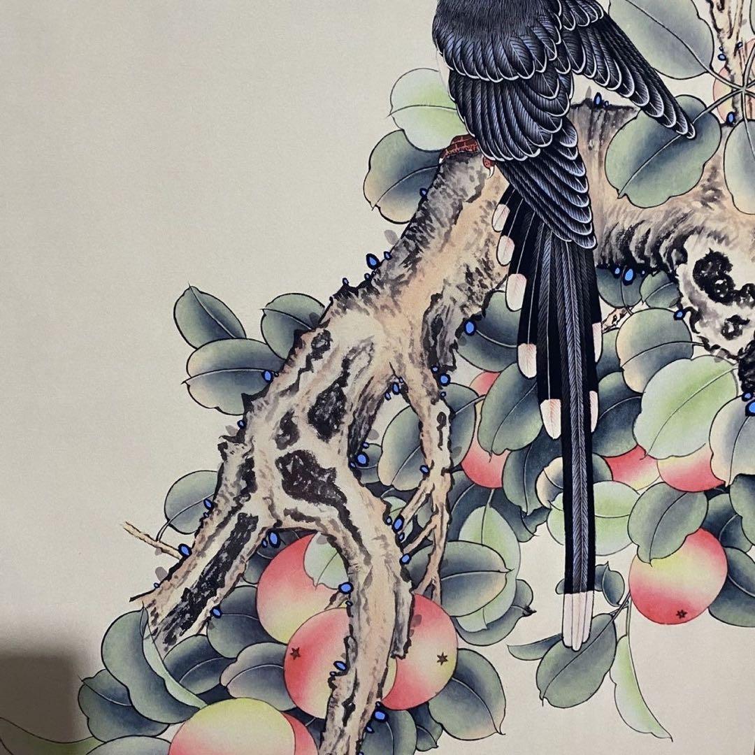 四尺 中堂 花鳥画 平安双寿図 郎世寧風 宣紙 表装済み 証明書付