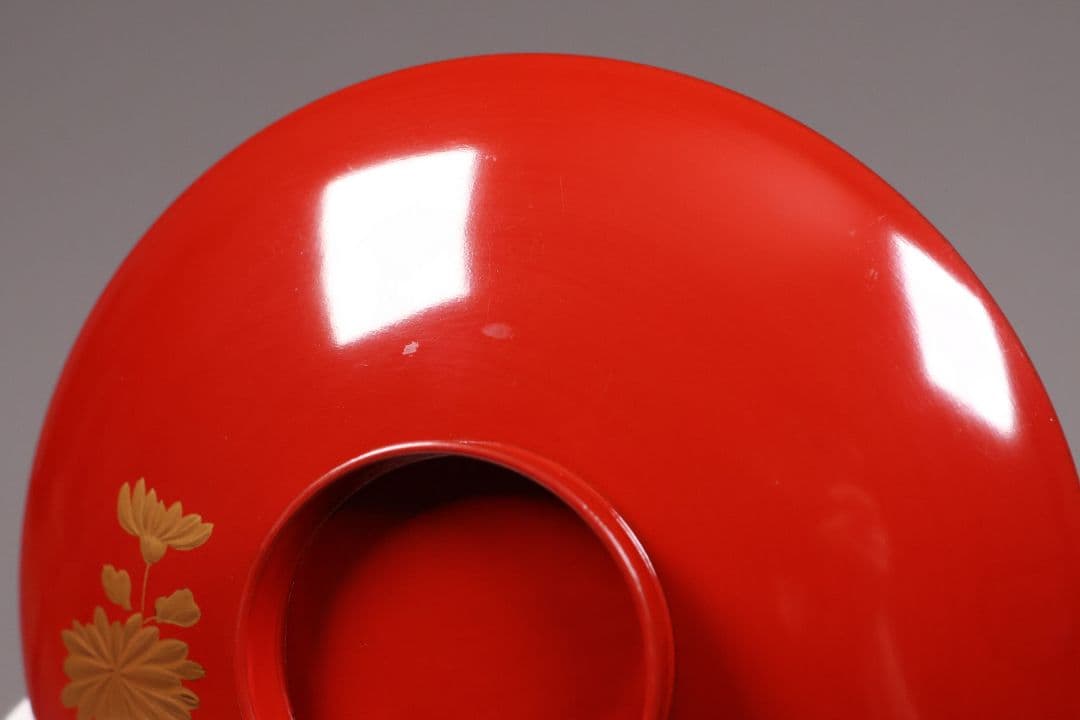 【CM244】時代木製漆器 桐鳳凰・菊 金蒔絵 朱塗 引盃 五客 木製漆器 小皿