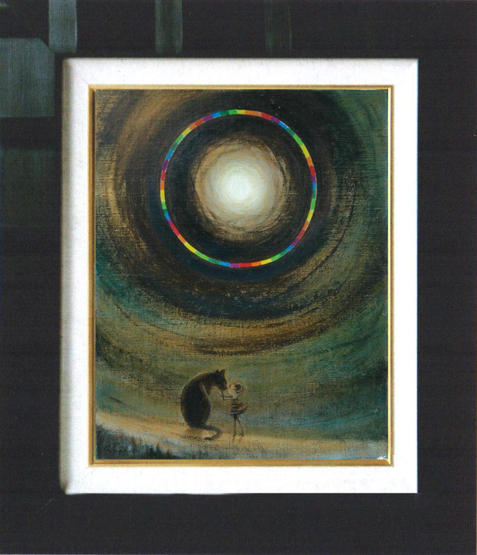 油絵 菅家令子 絵 絵画インテリア額付(銀) F3-051821祈り犬猫 女の子