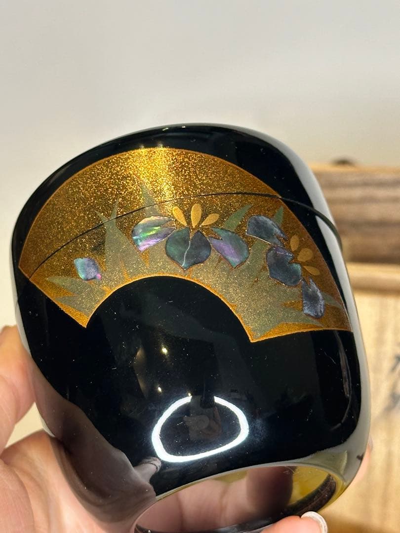 一兆作 茶棗 茶道具 漆芸 洒金 描金 螺鈿嵌 作家物 底部款識 共箱 共布