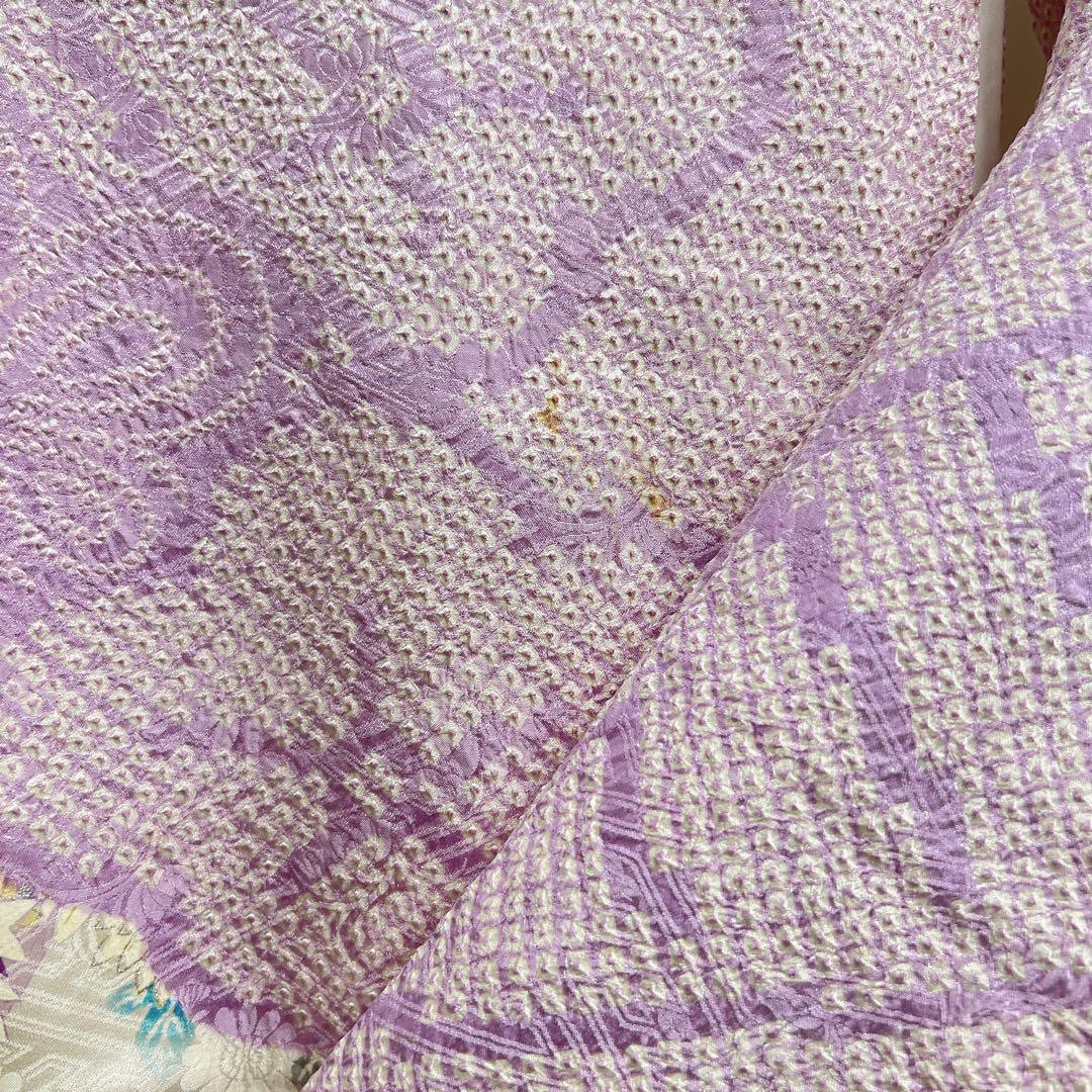 振袖　総絞り　銀彩　牡丹　梅花　薄紫　成人式　着物　125tz