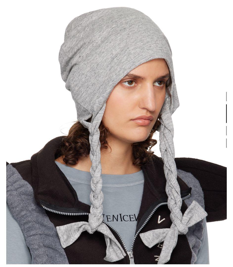 Venicew Pigtail グレー 編み込みひも付きニット帽