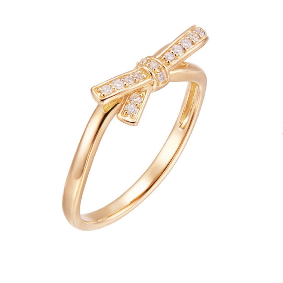 ほぼ未使用✨現行品✨　K18YG ダイヤモンド　リボンリング　9号【保証書あり】