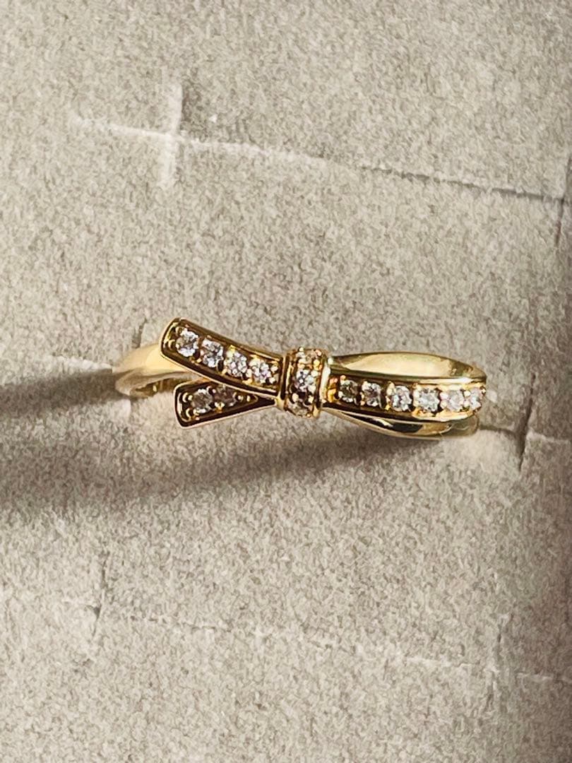 ほぼ未使用✨現行品✨　K18YG ダイヤモンド　リボンリング　9号【保証書あり】