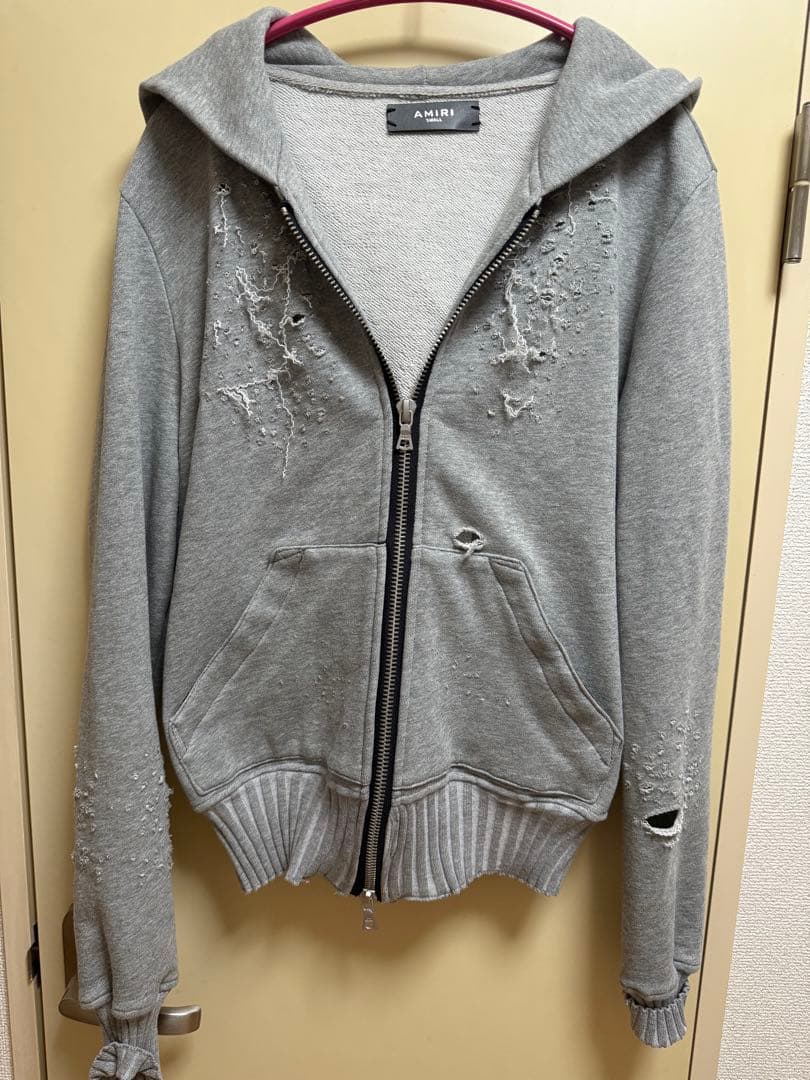 AMIRI ダメージ加工 ジップパーカー グレー