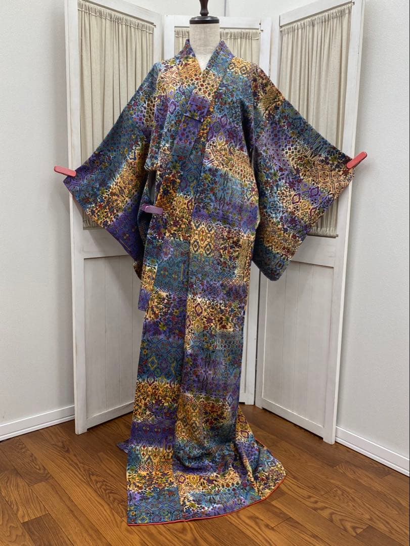 さとぴん様　　　　正絹　袷　更紗　小紋　広衿　オリエンタル　ちりめん