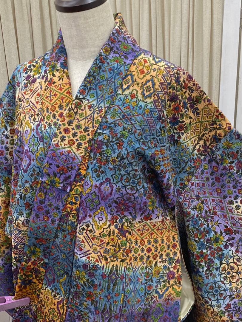 さとぴん様　　　　正絹　袷　更紗　小紋　広衿　オリエンタル　ちりめん