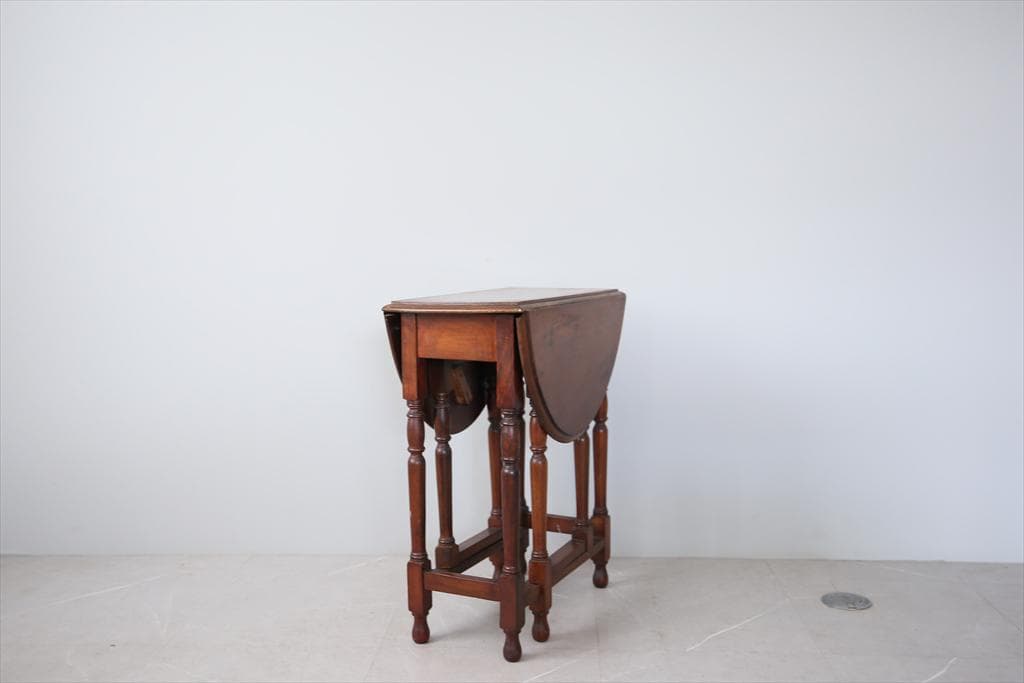 英国アンティーク木製ゲートレッグテーブル/ダイニング机バタフライ(74-79)