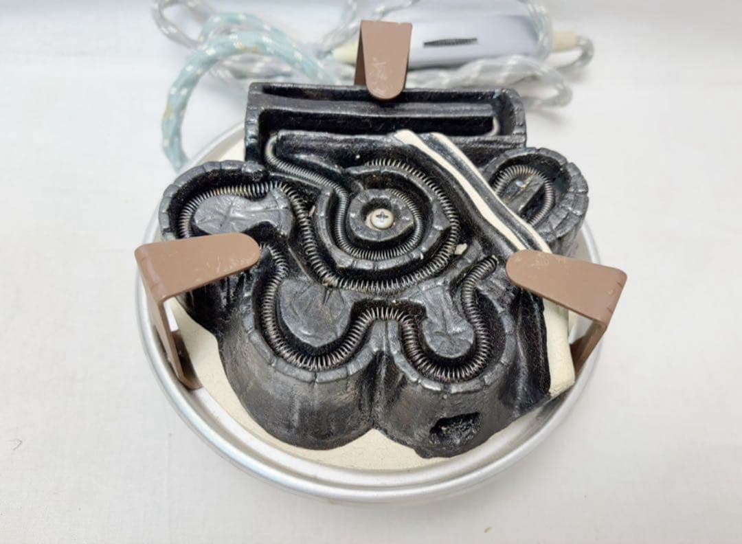 未使用 茶道具 唐銅鬼面風炉 釜師 菊地政光造 平丸釜添 野々田電熱器 釜印敷板