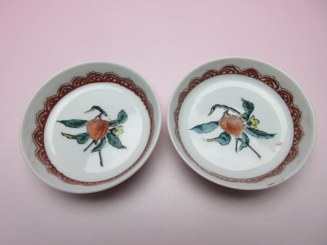 九谷 角福 赤絵 桃紋 豆皿 小皿 １０枚 MO70718