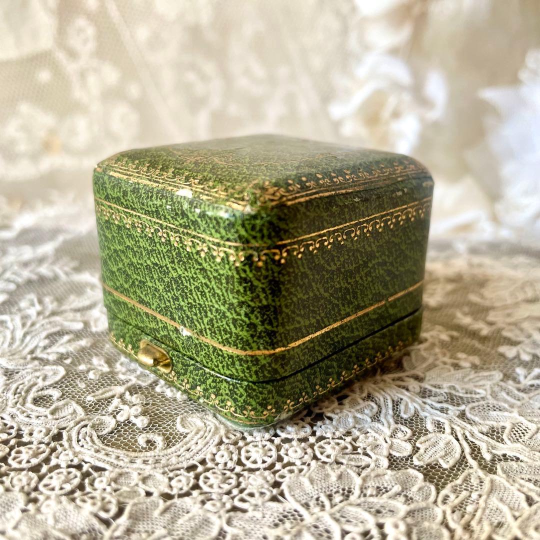 金彩入りジュエリーボックス　リングケース　グリーン緑　フランスアンティーク