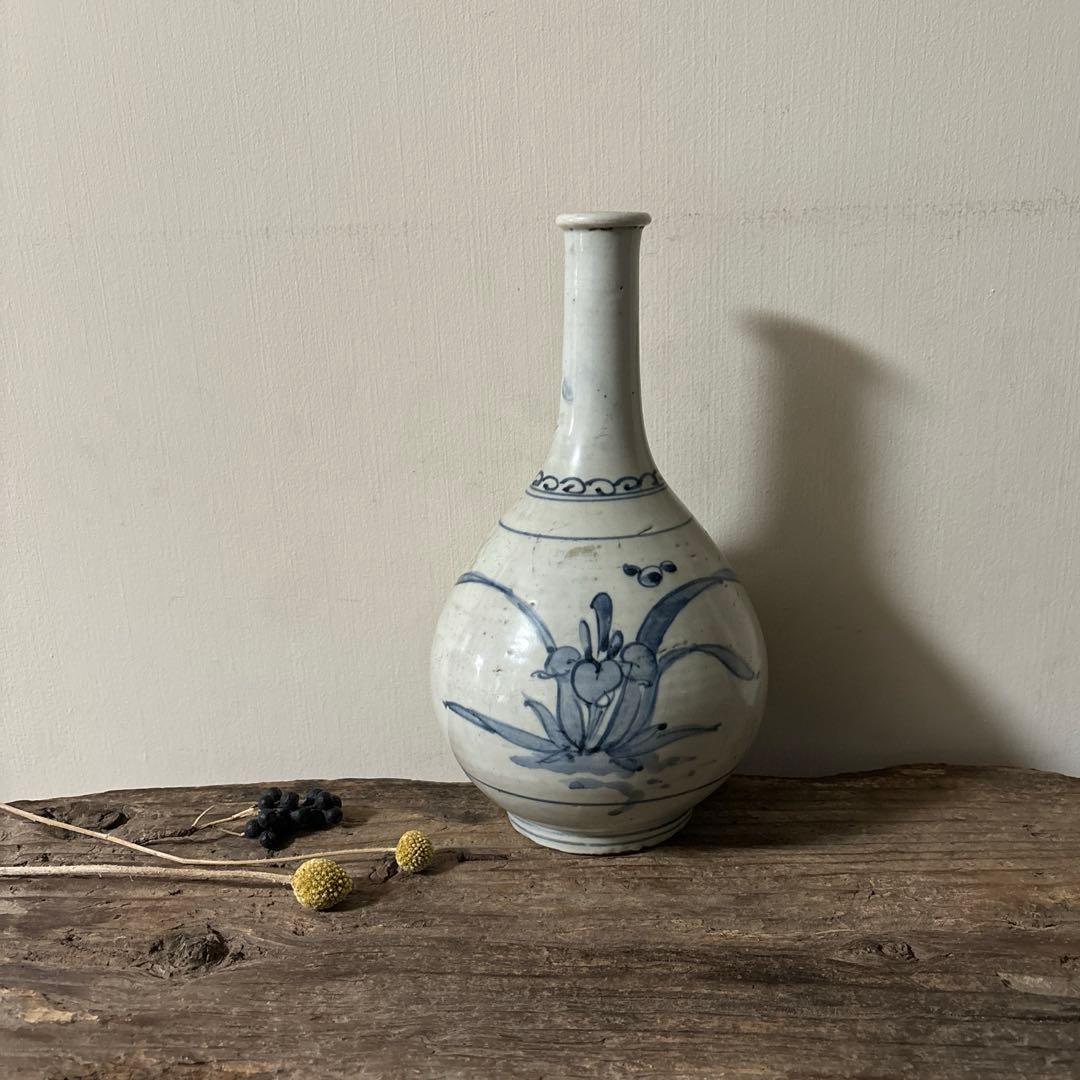 古伊万里染付徳利瓶　古道具　アンティーク　骨董　壷　花瓶　花入　白磁　検:李朝