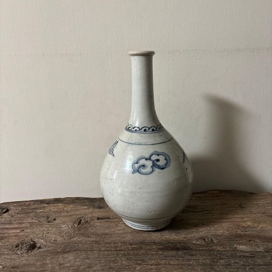 古伊万里染付徳利瓶　古道具　アンティーク　骨董　壷　花瓶　花入　白磁　検:李朝