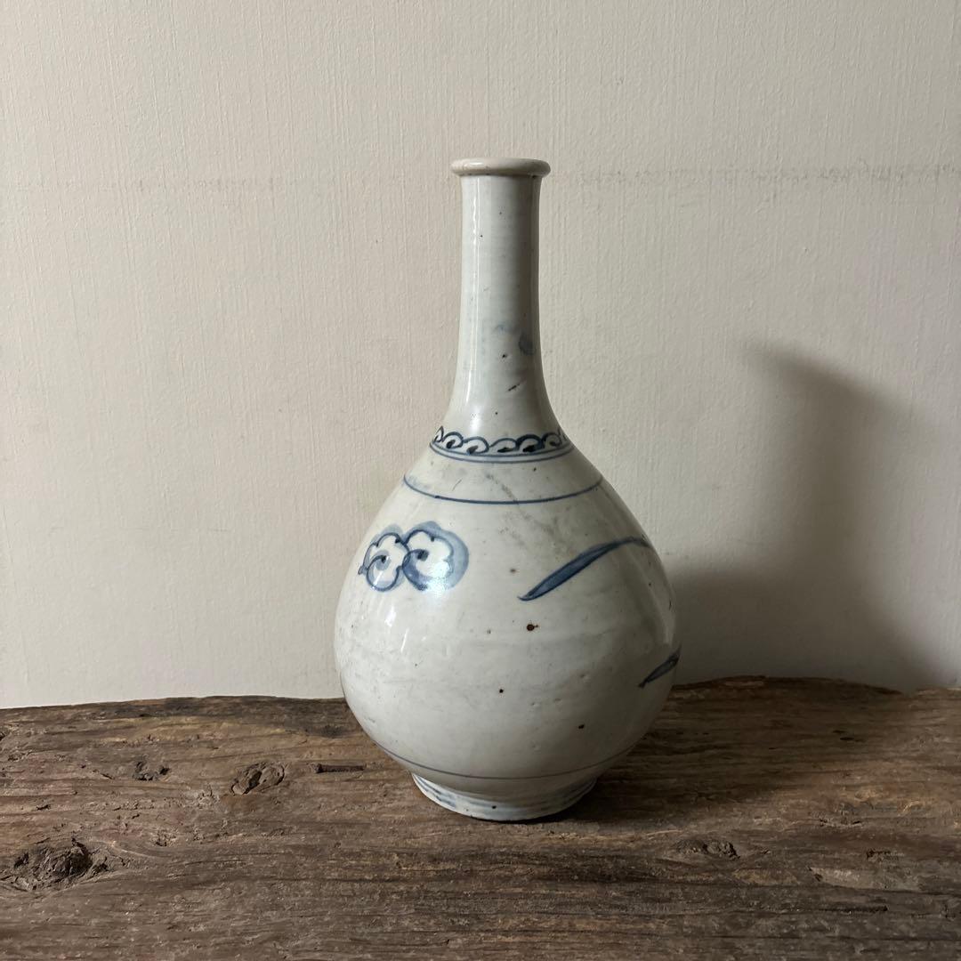 古伊万里染付徳利瓶　古道具　アンティーク　骨董　壷　花瓶　花入　白磁　検:李朝