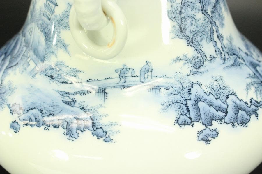 鍋島 象耳 染付 山水紋 花瓶 共箱 美品(BB494)