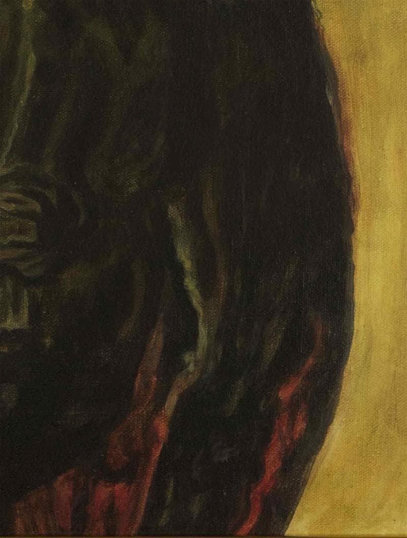 鴨居玲　油彩　肉筆『傷痍軍人』表サイン　裏サイン　F6号　額装　b458