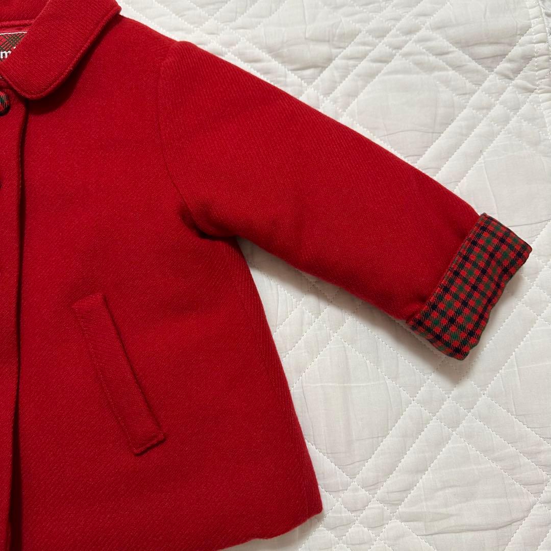 familiar ファミリア ウールコート 赤チェック くるみボタン 80
