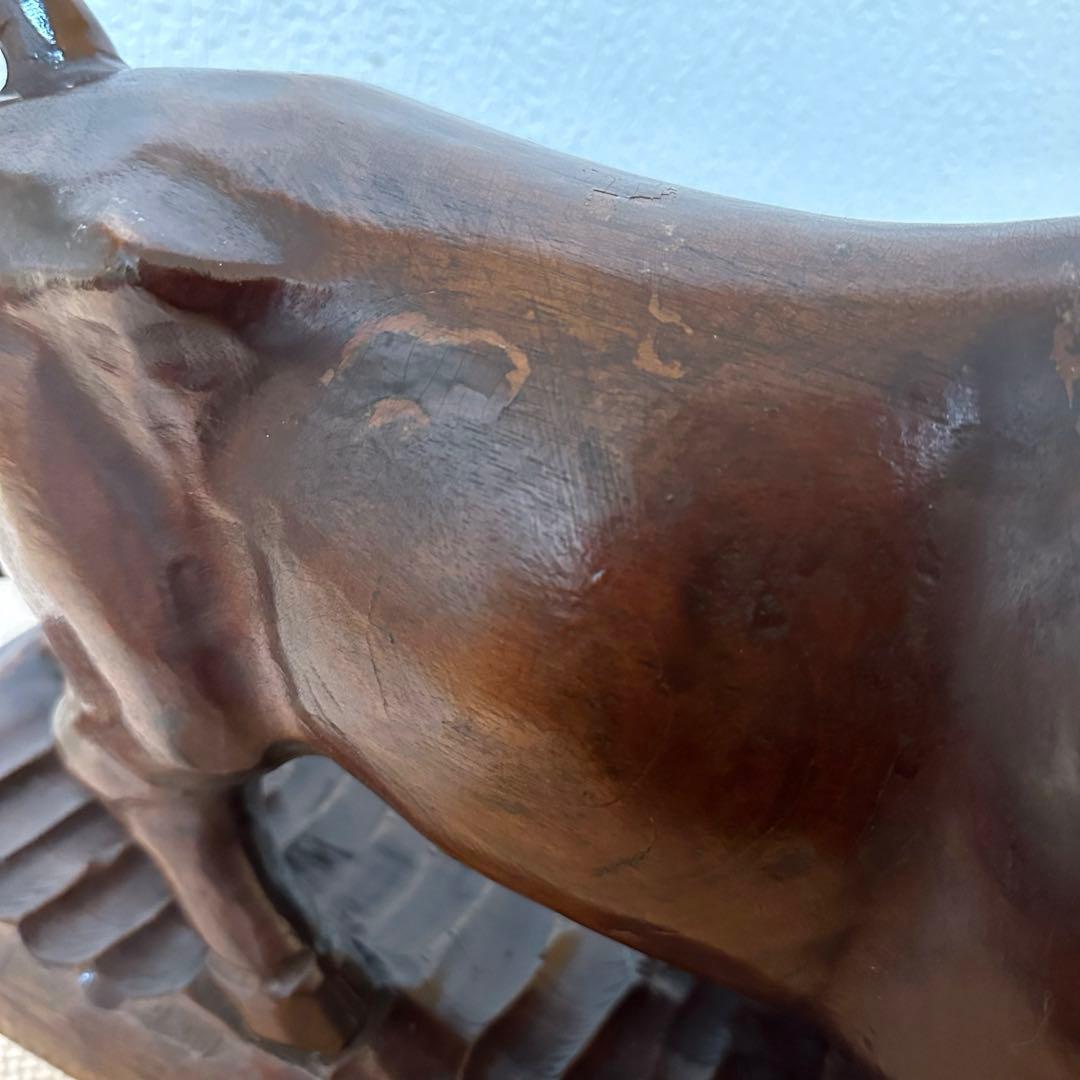 【訳あり品】牛 闘牛 木彫 骨董 古美術 置物 オブジェ アンティーク　縁起物