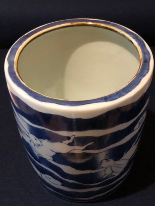 兎と雲の図　波兎　福泉窯　染付　手描き　希少品　ワインクーラー　佐賀有田焼