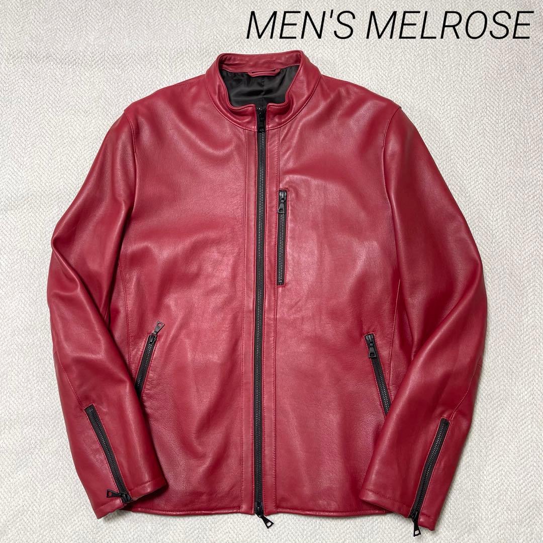 極美品 メンズメルローズ 本革 レザージャケット シングルライダース レッド 赤