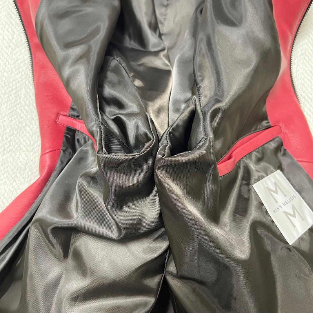 極美品 メンズメルローズ 本革 レザージャケット シングルライダース レッド 赤