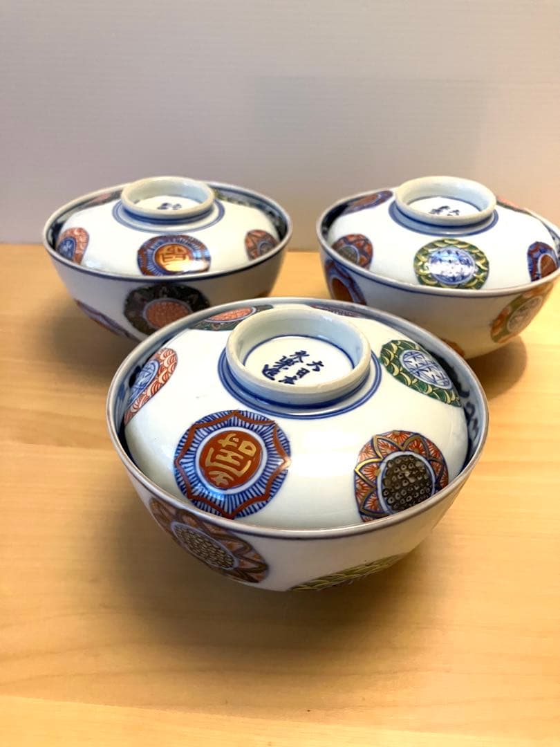 大日本永楽造　 蓋付茶碗3客 飯碗　茶懐石道具