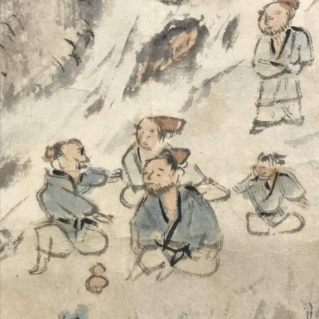 真作/矢野橋村/滝山水人物図/山水図/掛軸/名家伝来/AE-44