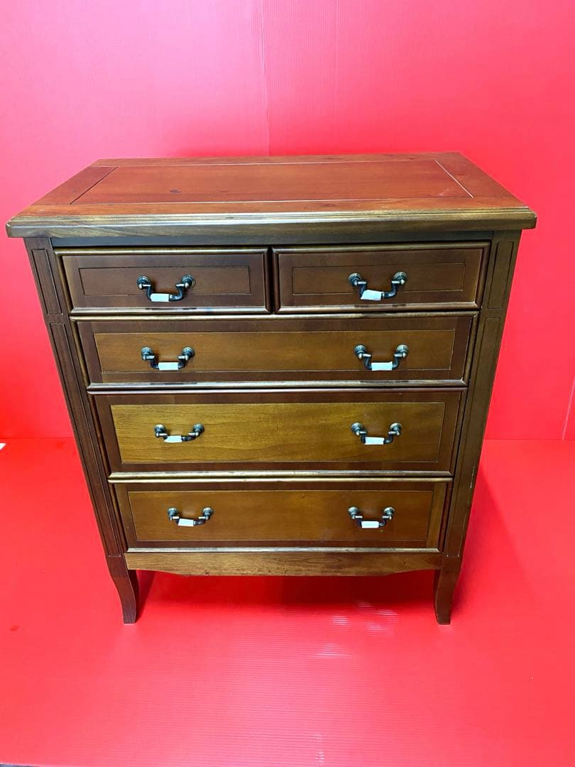 チェスト アガチス材 引出し5杯 ダークブラウン リビングチェスト