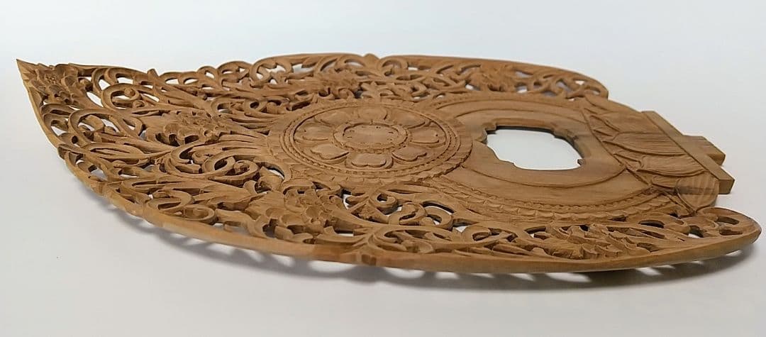 光背(3.5寸坐像用)#420 透し彫 宝相華唐草 ◆白檀 木彫 仏像付属品