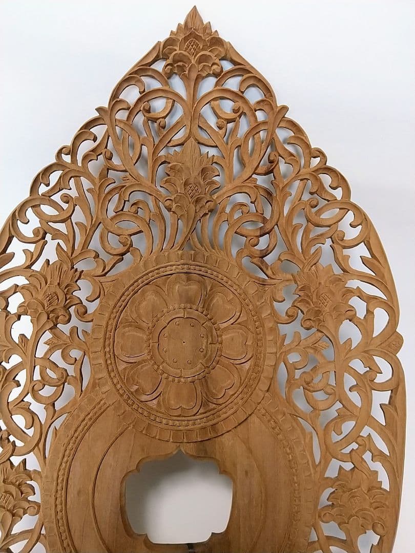 光背(3.5寸坐像用)#420 透し彫 宝相華唐草 ◆白檀 木彫 仏像付属品
