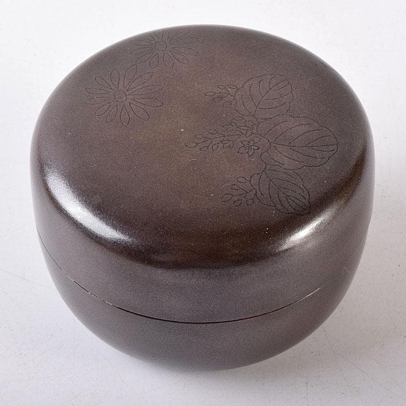 茶道具　漆塗　銀溜銀いぶし内金箔　棗　在銘　共箱　V　7353